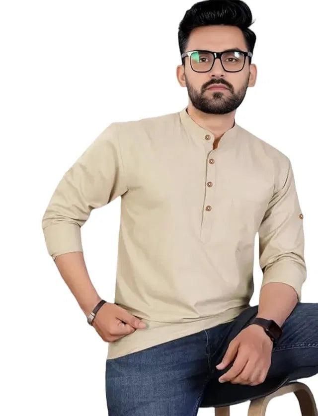 Men's Slim Fit Full Sleeve Cotton Short Kurta Pack of 3