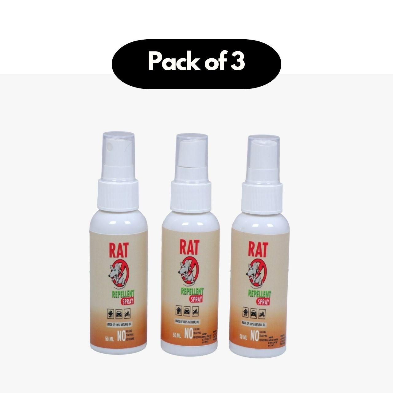 Pack of 3 natural rat deterrent 50ml pack spray bottles with repellent formula