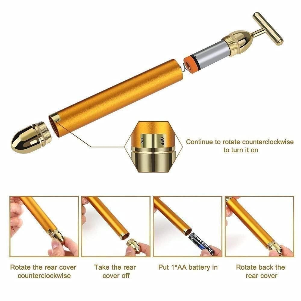Best facial roller for skin tightening in gold with battery installation and on off switch instructions