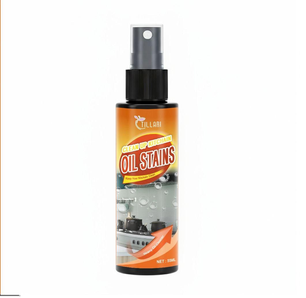Tillari kitchen oil stain remover spray bottle with orange label for cleaning oil stains