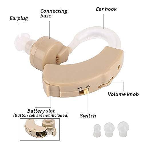 Ultra superior sound hearing aid with earhook, volume knob, switch, earplug, and battery slot
